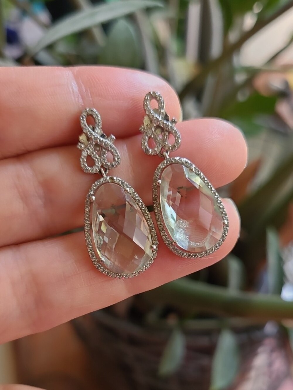 14K Gold And Sterling Silver Swarovski Crystal Earrings